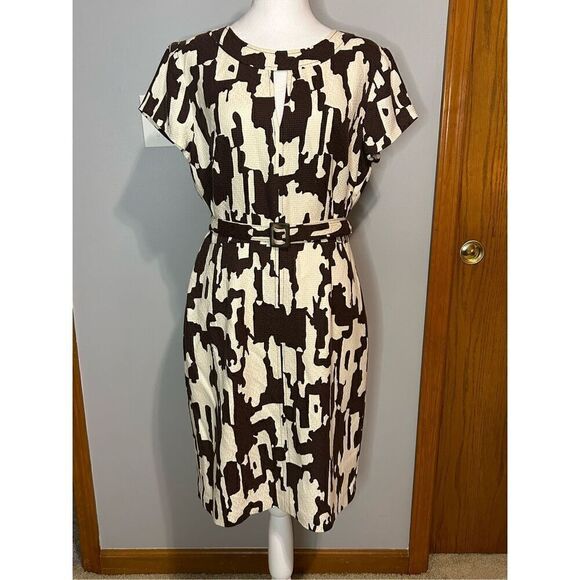 Trina‎ Turk silk blend cap sleeve animal print brown cream dress size 10 BIN Q - Picture 1 of 14